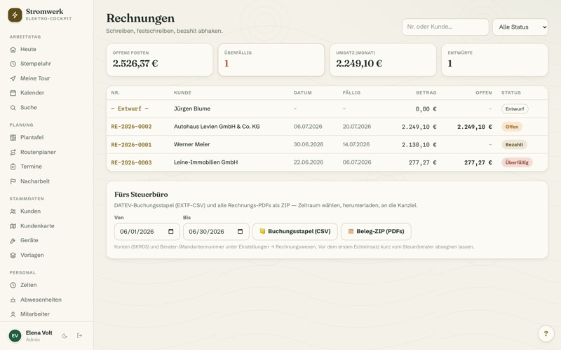 Invoices: open items, status & DATEV export