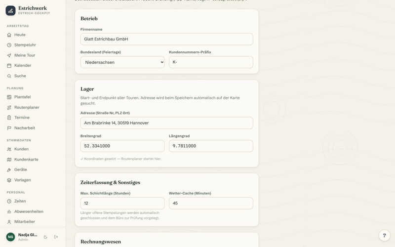 Settings & company data