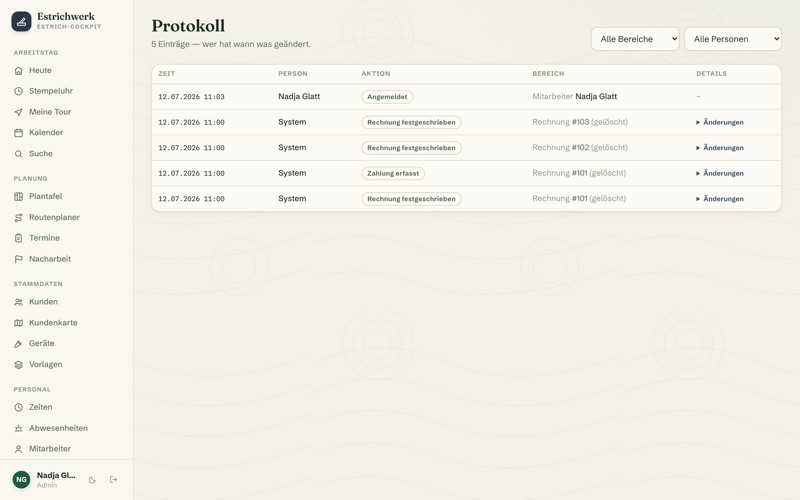 Audit log — every change traceable