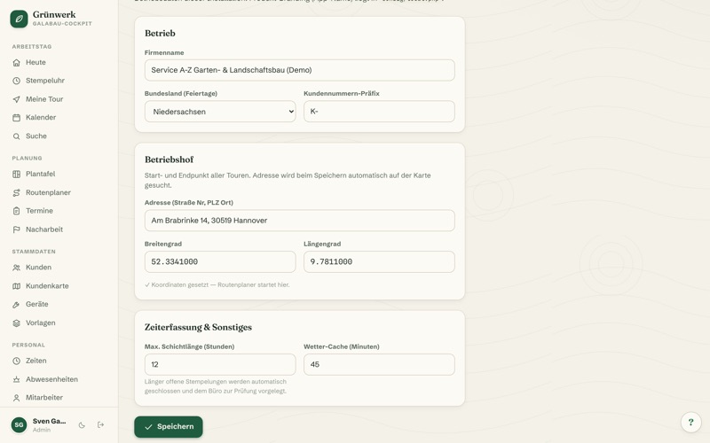 Settings & company data