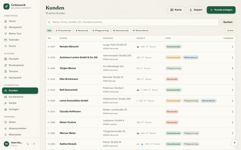 Customer list with tags & search