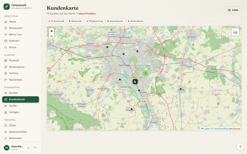 Customer map: every customer as a pin