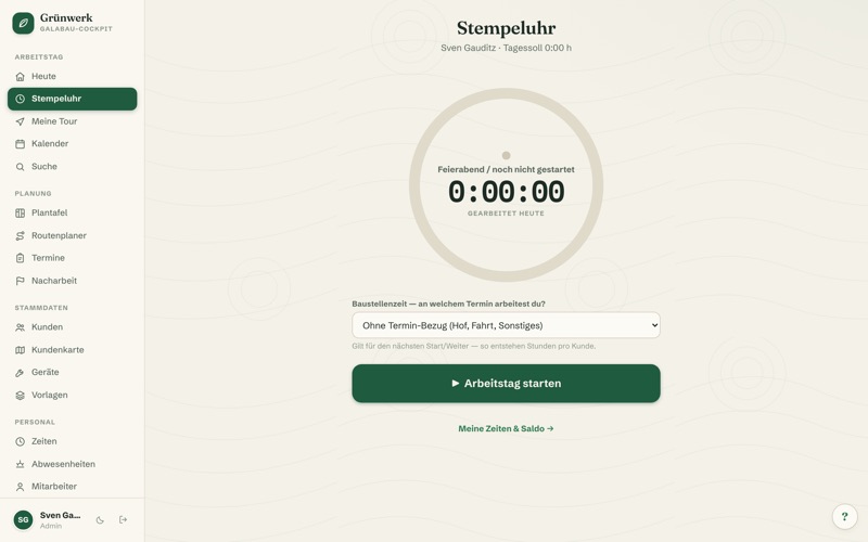 Time clock — glove-friendly & offline-capable