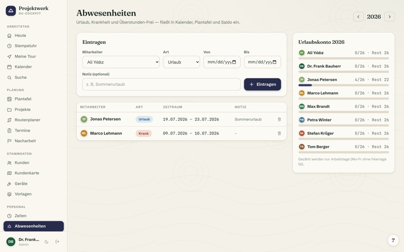 Absences & holiday account