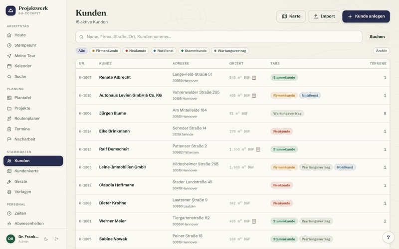 Customer list with tags & search
