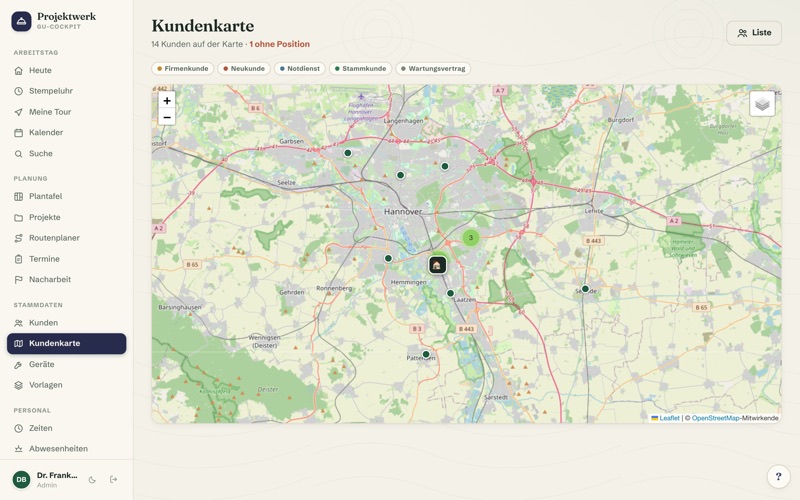 Customer map: every site as a pin