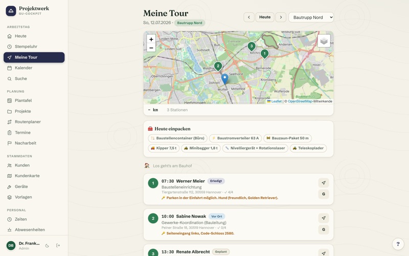 “My tour today” across the sites