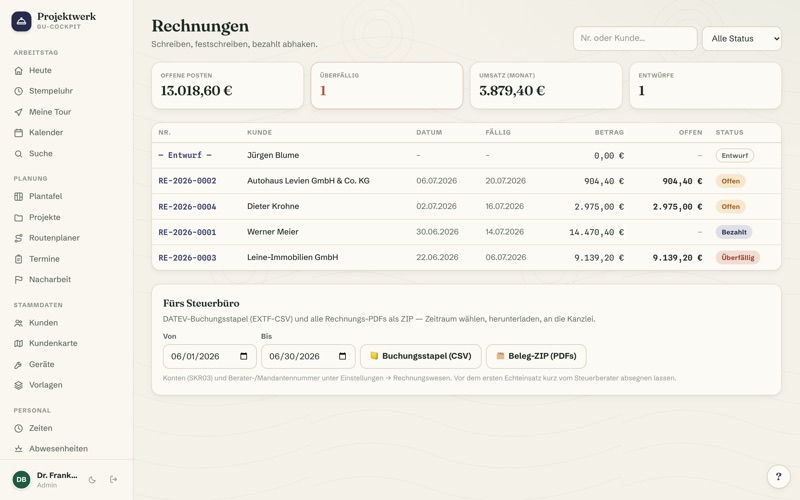 Invoices: instalments, open items & DATEV export
