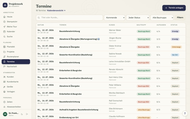 Appointments with site-walk checklists