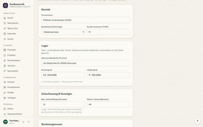 Settings & company data