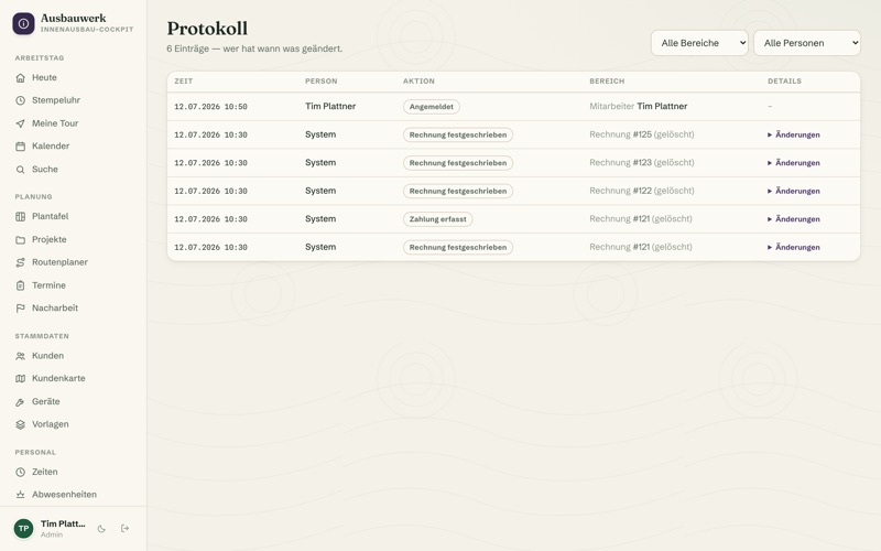 Audit log — every change traceable