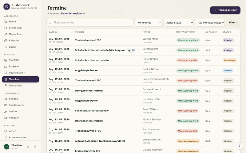 Appointments with drywall checklists