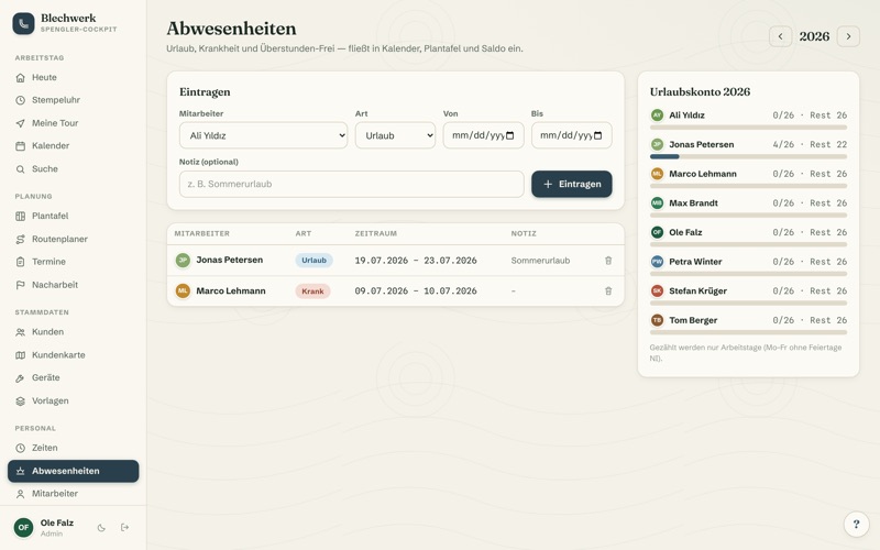 Absences & holiday account
