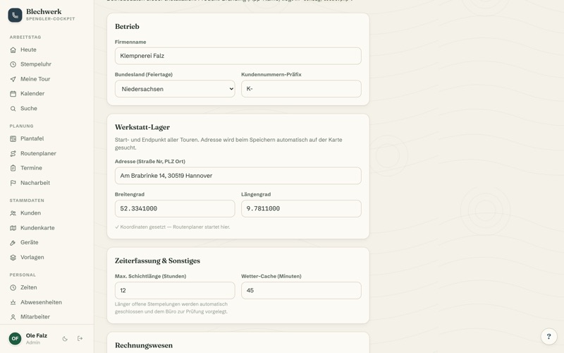 Settings & company data