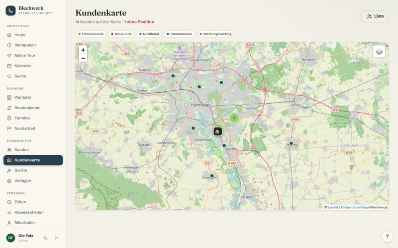 Customer map: every site as a pin