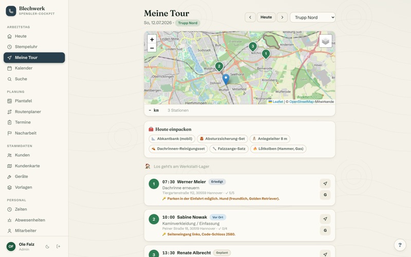 “My tour today” with material & scaffolding note