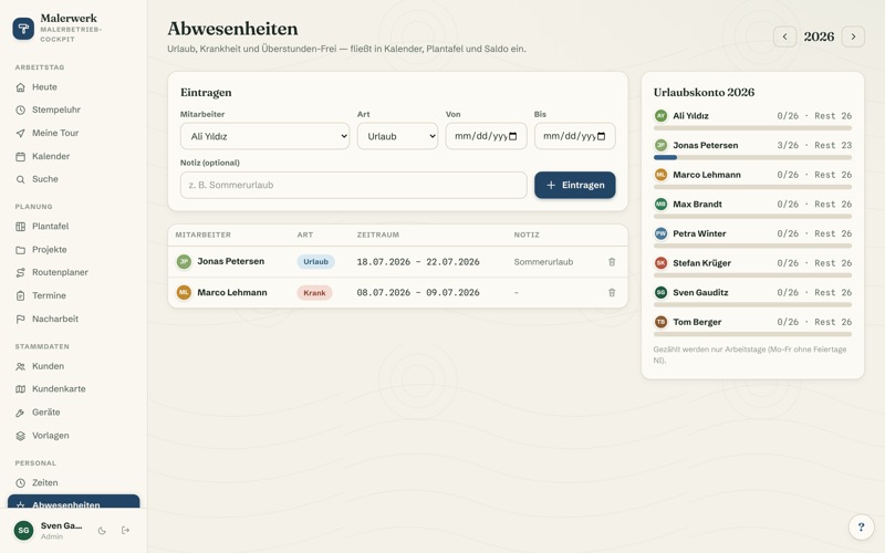 Absences & holiday account