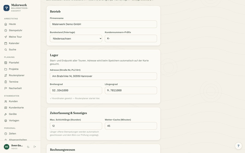 Settings & company data