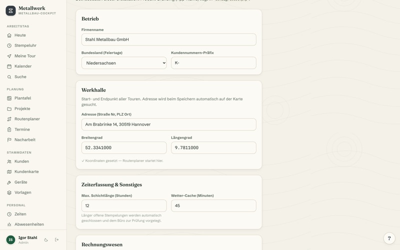 Settings & company data
