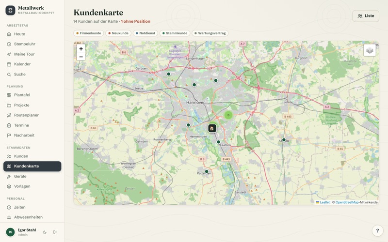 Customer map: every site as a pin