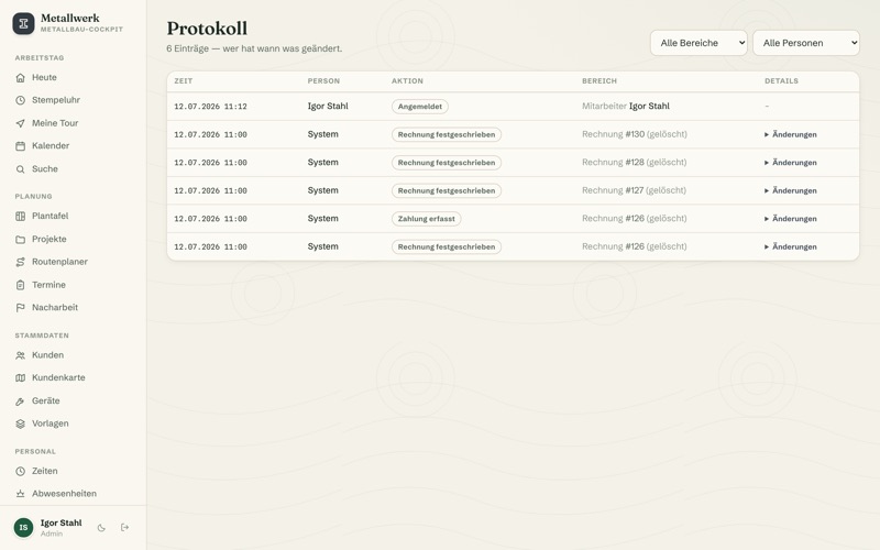 Audit log — every change traceable