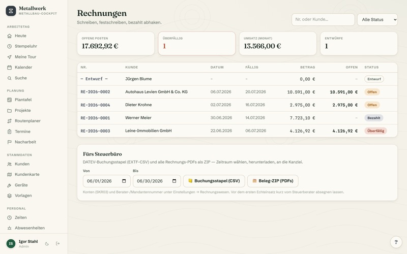 Invoices: instalments, open items & DATEV export