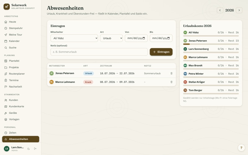 Absences & holiday account