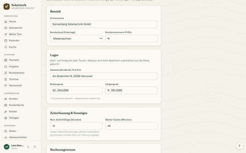 Settings & company data