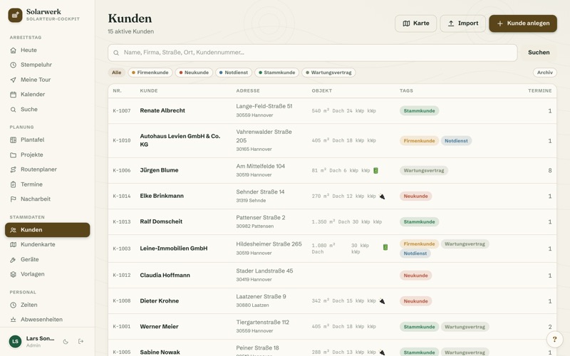 Customer list with tags & search