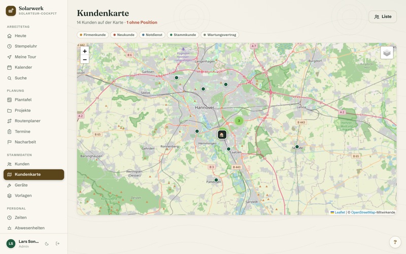Customer map: every installation as a pin