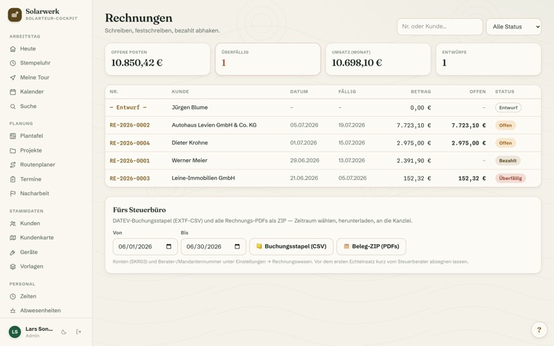 Invoices: open items, status & DATEV export
