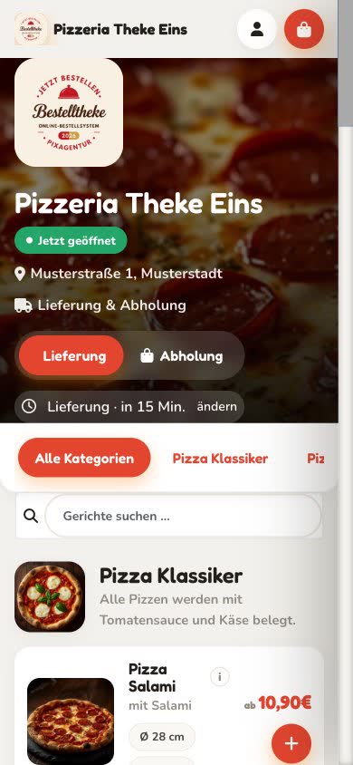 Mobile Ansicht des Bestellsystems, als App installierbar