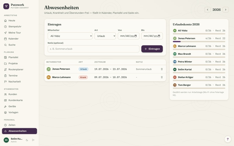 Absences & holiday account