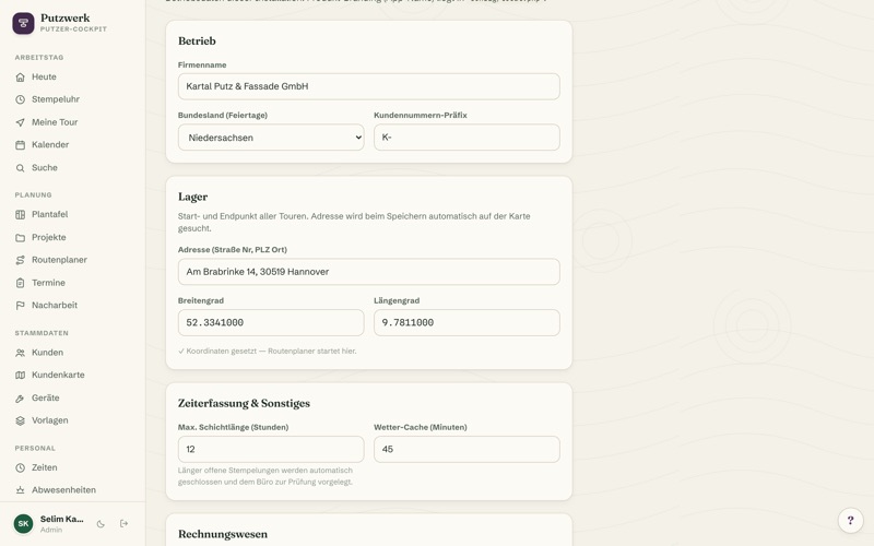 Settings & company data