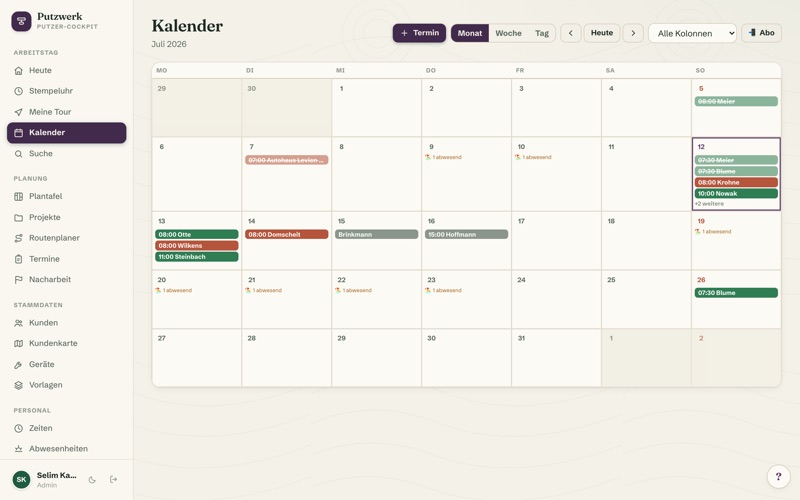Calendar with crew colours