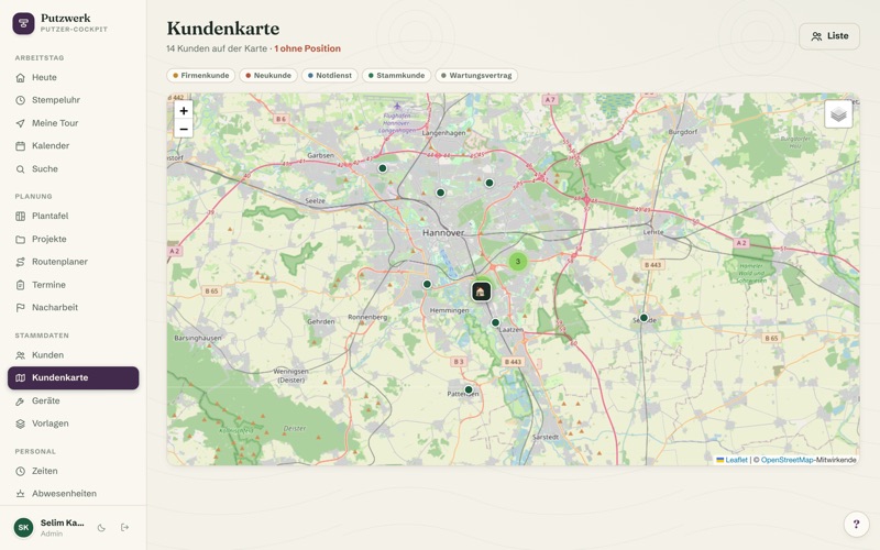 Customer map: every site as a pin