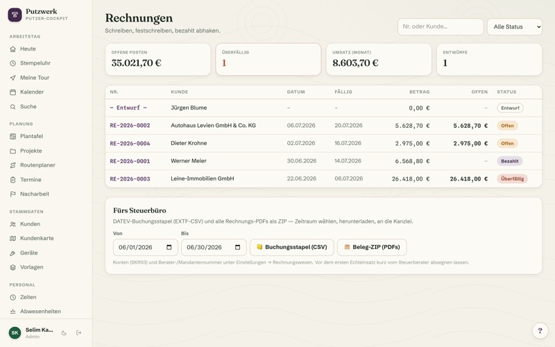 Invoices: instalments, open items & DATEV export