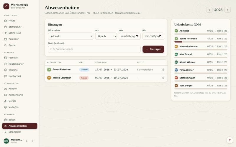 Absences & holiday account