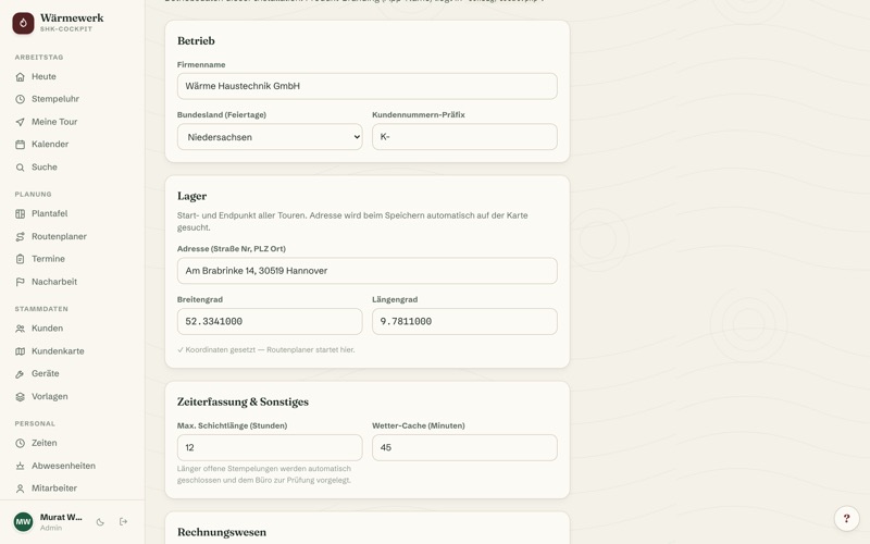 Settings & company data