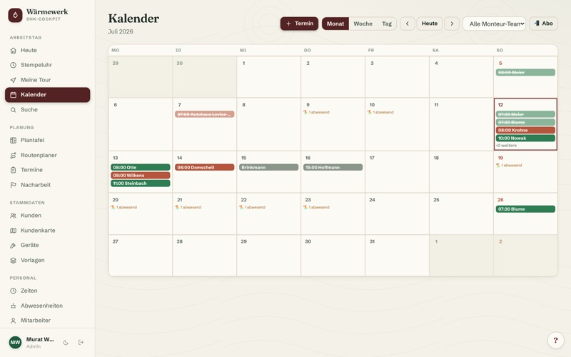 Calendar with team colours