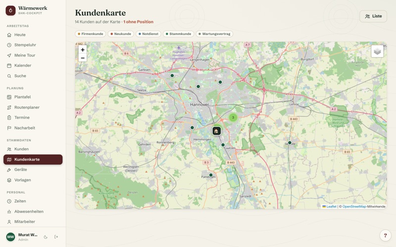 Customer map: every property as a pin
