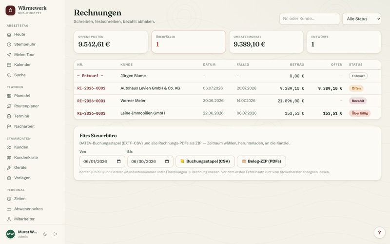 Invoices: open items, status & DATEV export
