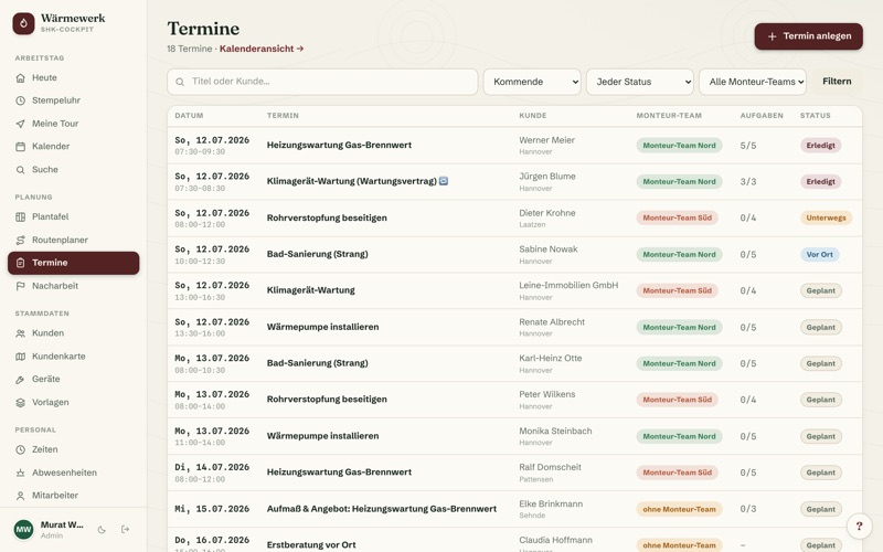 Appointments with maintenance checklists