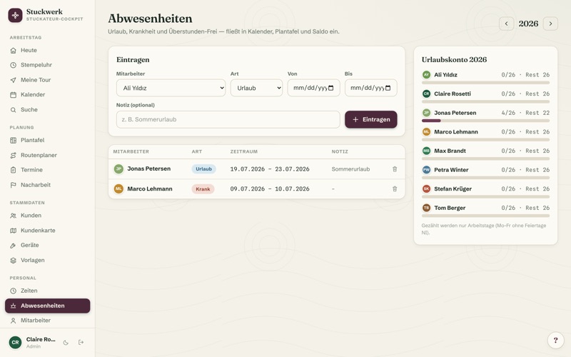 Absences & holiday account