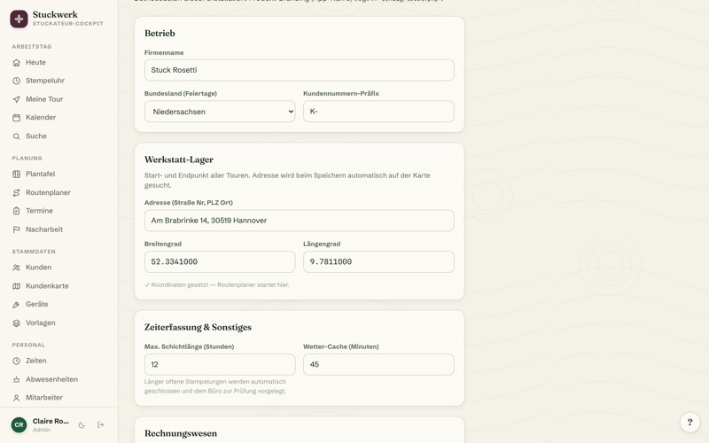 Settings & company data