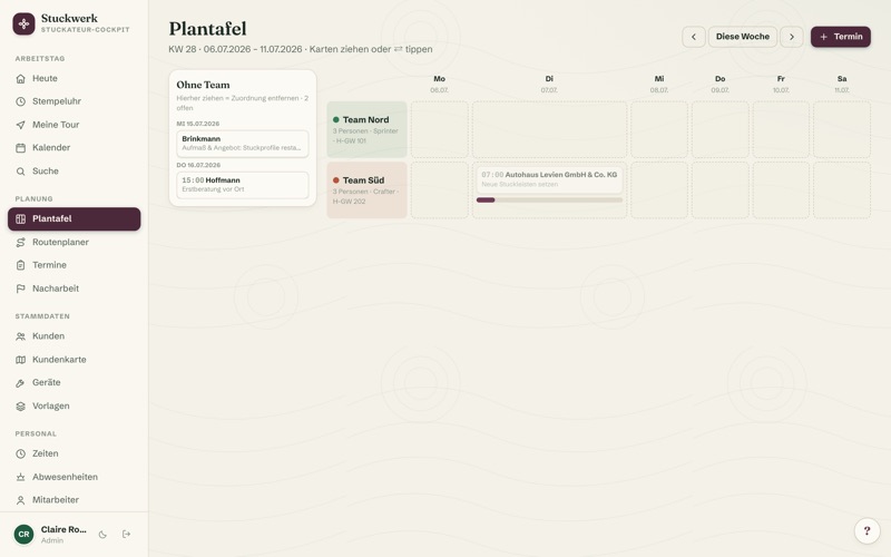 Dispatch board: workshop and site on one plan