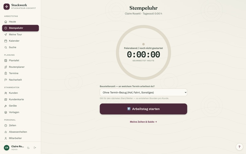 Time clock — hours booked straight to the job