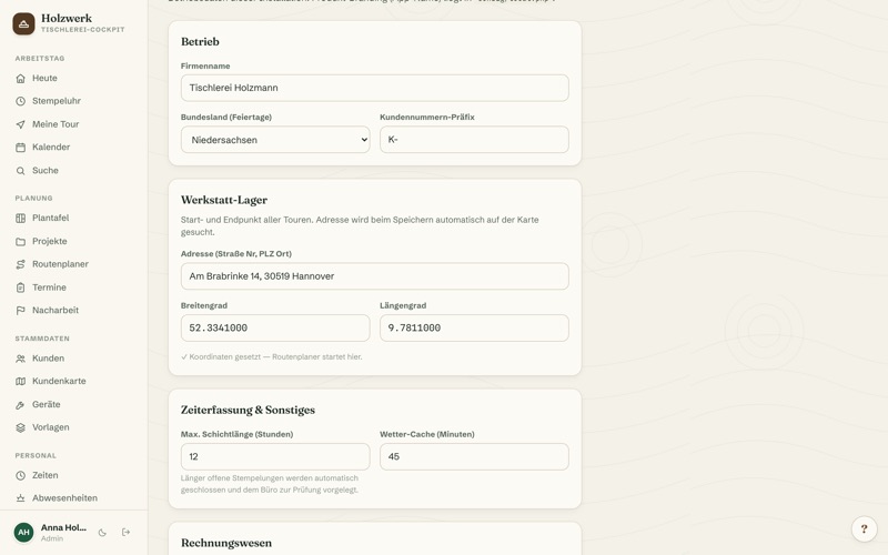 Settings & company data