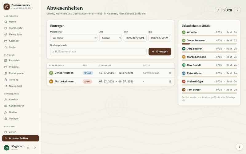 Absences & holiday account