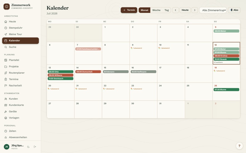 Calendar with crew colours
